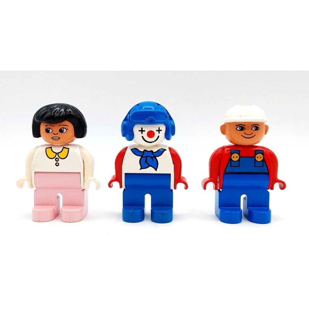 Lego Duplo Vintage Figures Lot of 3 Clown, Workmen, Lady 2.5"